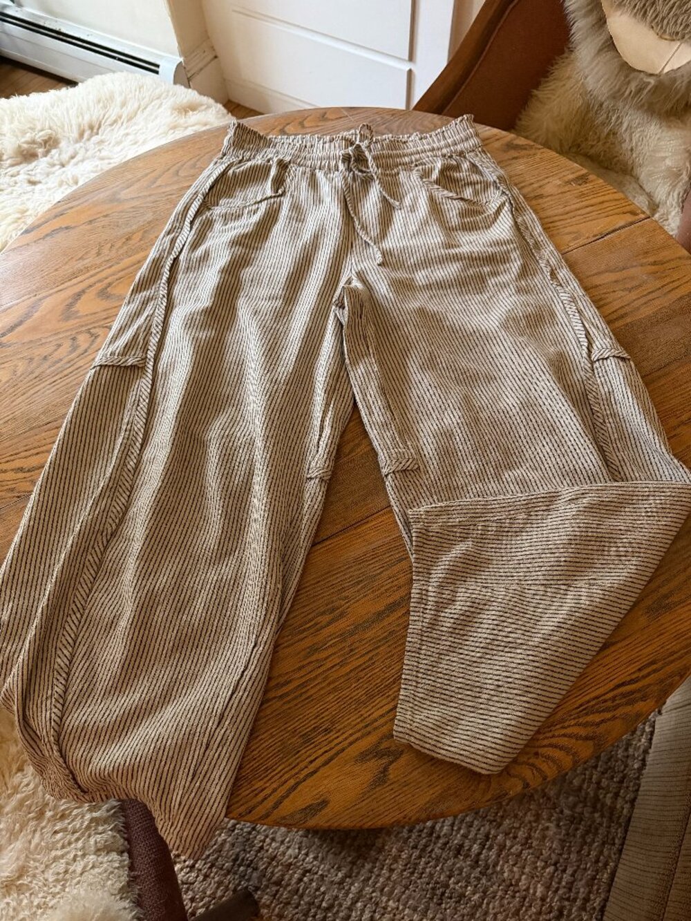FREE PEOPLE textured stripe cotton pull on pant/pockets/cropped/L - Picture 2 of 9